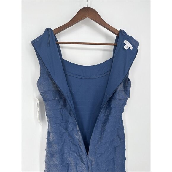 London Times Womens Size 6 Shimmer Blue Layered Rhinestone Neck Cocktail Dress - Picture 7 of 10